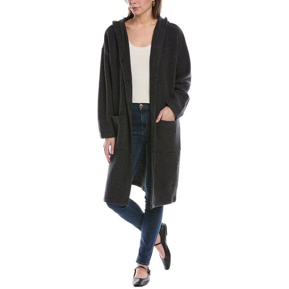 Eileen Fisher Womens  Hooded Wool-Blend Coat, Grey - Picture 1 of 3